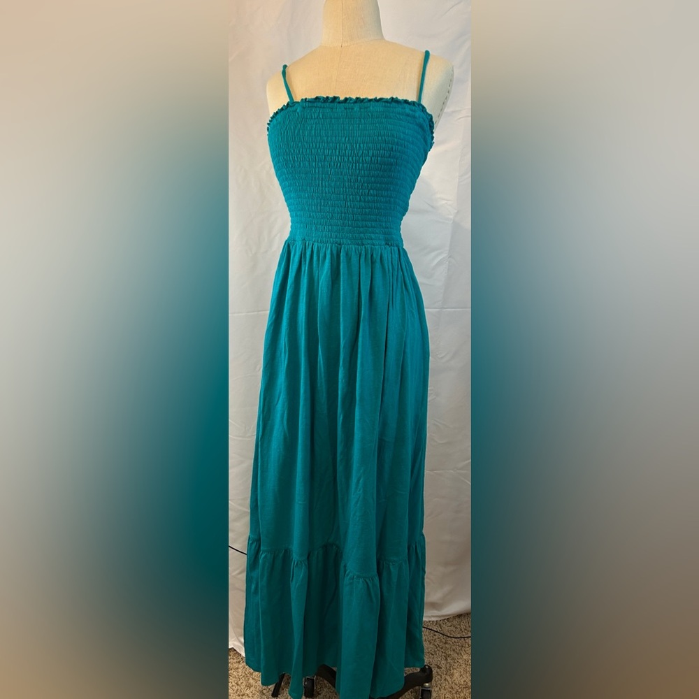 NWT Anthropologie Tiered Teal Turquoise Maxi Dress Size XS
